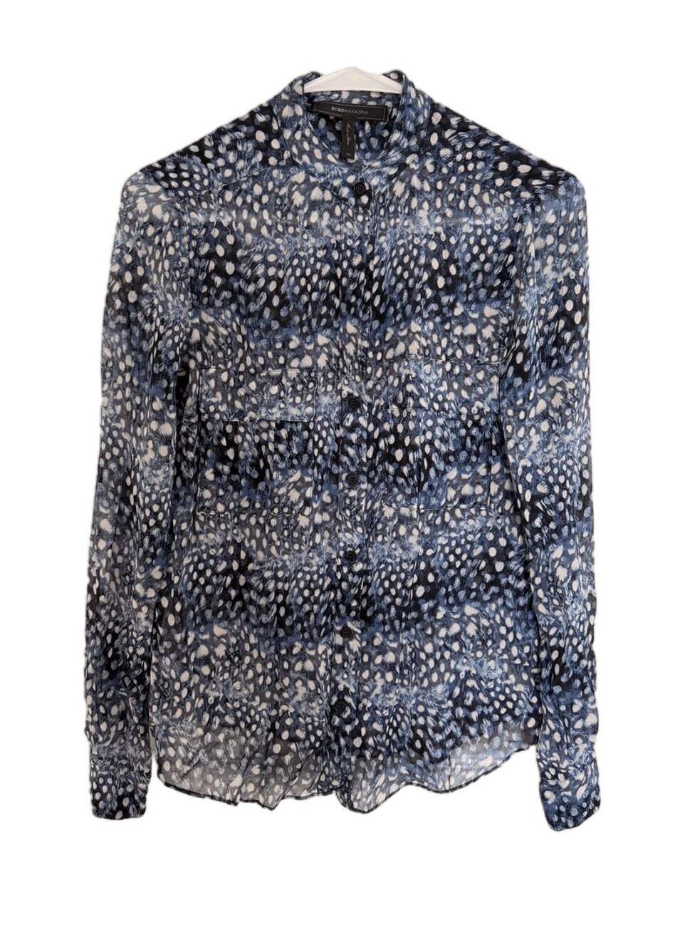 BCBGMAXAZRIA Blue Animal Print Sheer Button Down Shirt XS